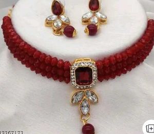 Elegant Maroon Necklace & Earring Set