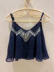 Boho Embroidered Navy Blue Camisole