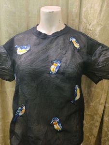 Sheer Bird embroidery meshTop