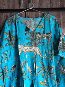Vibrant Blue Kaftan with Animal Print