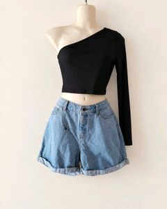SHEIN Black One-Shoulder Crop Top + Vero Moda Ligh