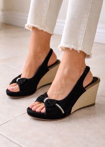 Black Wedges with Bow Detail