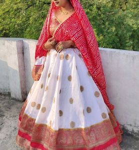 Elegant White &amp; Red Lehenga Choli Set