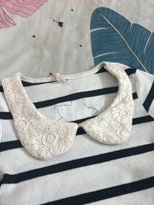 Striped Cropped Top with Lace Collar