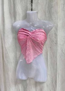 311110. Sheer Pink Rose Print Twist Halter Top
