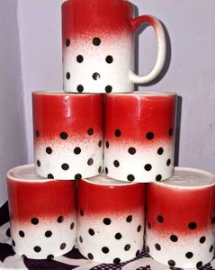 Set of 6 Red Polka Dot Mugs