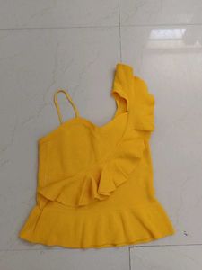 Yellow Ruffled One-Shoulder Top
