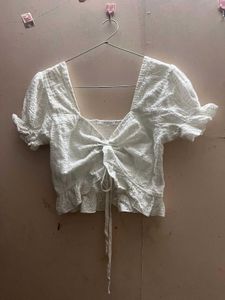White Eyelet Tie-Front Crop Top/Saree Blouse