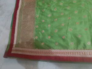 Green Silk Saree with Gold Border