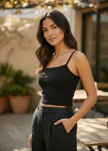 Black Ribbed Square Neck Crop Top