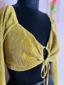 Lime Green Ruched Tie-Up Blouse