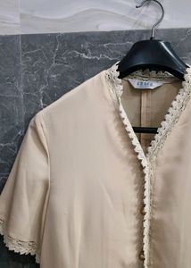 Cream Premium Crop Baggy Shirt And Twret Shir