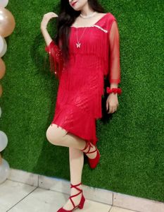 Retro Red Fringe Party Dress