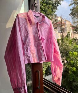 Pink Striped Cropped Shirt