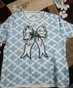 Cute Blue &amp; White sequence shimmery Tee