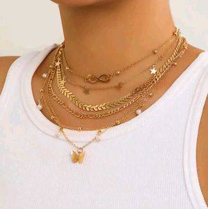 Multi-Layered Gold Butterfly Necklace 6pcs