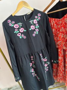 Black Floral Embroidered Dress