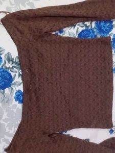 Brown Flare Sleeve Lace Top