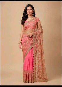Elegant Pink Embroidered Saree