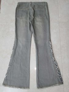 Exported Grey Flare Jeans+  Lace-Up Detail on b