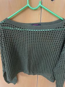 Olive Green Knit Cropped Top