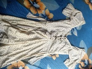 Cream polka dot puff sleeve dress