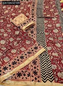 Elegant Ajrakh Printed Red Saree