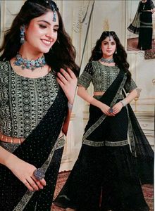 Designer Black Sequined wrap saree