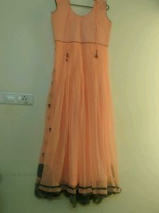 Elegant Peach Floral Anarkali Gown