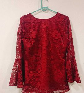 Elegant Red Lace Bell Sleeve Top