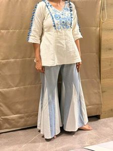 Boho Embroidered Kurta with Flared Pants Set
