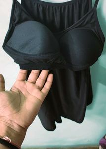 Classic Black Spaghetti Top with Built-in Bra |