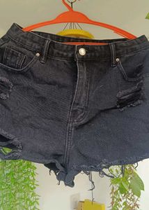 Black Ripped Denim Shorts