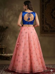 Peach Floral Embroidered Lehenga Set