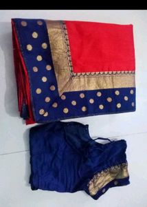 Stunning Red &amp; Navy Blue Saree with blouse