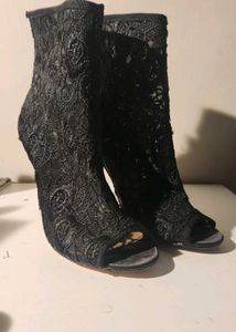 Black Lace Peep-Toe Ankle Boots