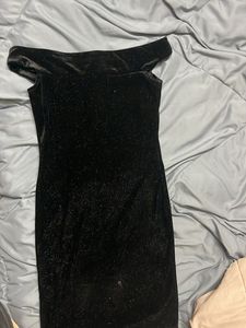 Black Velvet Sparkle Off-Shoulder Dress