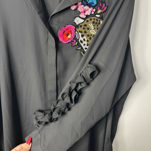 Chic Black Tunic with Leopard Embroidery