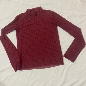 Red Polka Dot Mesh Top