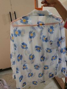 Sheer Daisy Print Button-Up Shirt