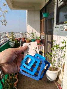Blue Wooden Earrings Women