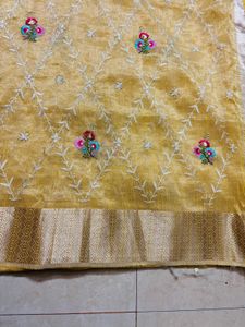 Elegant Yellow Embroidered Saree with blouse
