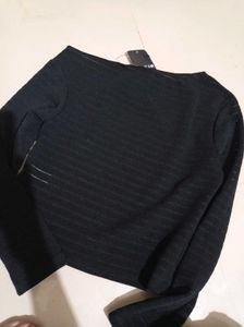 Y2k Black Striped Asymmetric Neck Top