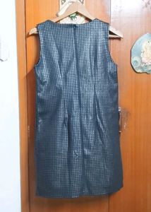 Korean Metallic Grid Print Sleeveless Dress