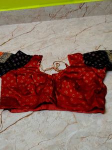 Red &amp; Navy Brocade Blouse