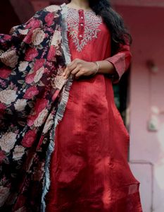 Red Embroidered Kurta Set with Dupatta