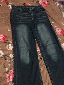 Womens Wide Leg Blue Denim Jeans