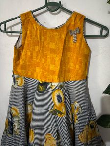 Cute Girls Yellow &amp; Striped Fruit Dress