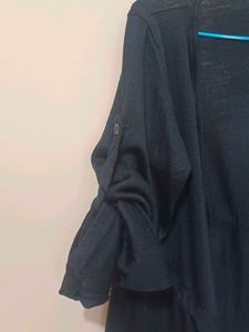 Black Open Front Cardigan with Tassels
