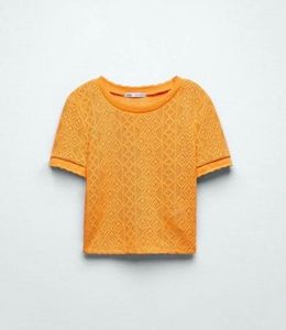 ZARA Crochet Orange Top Short Sleeve